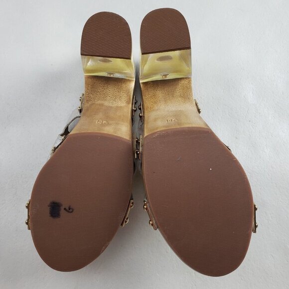 Trina Turk Palm Springs Lucite Heel Womens 9 Silver Wooden Slip On Platform Shoe - Picture 11 of 13